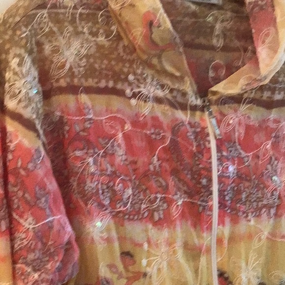 Vine Street, sheer, lightweight, hoodie style, zippered front topper. - Picture 3 of 9